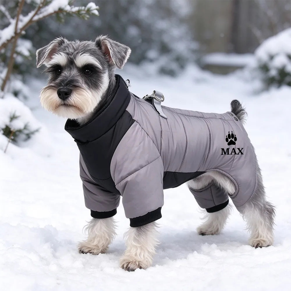 Personalized Pet Winter Warm Windproof Fleece-Lined Cotton Coat Jacket with name