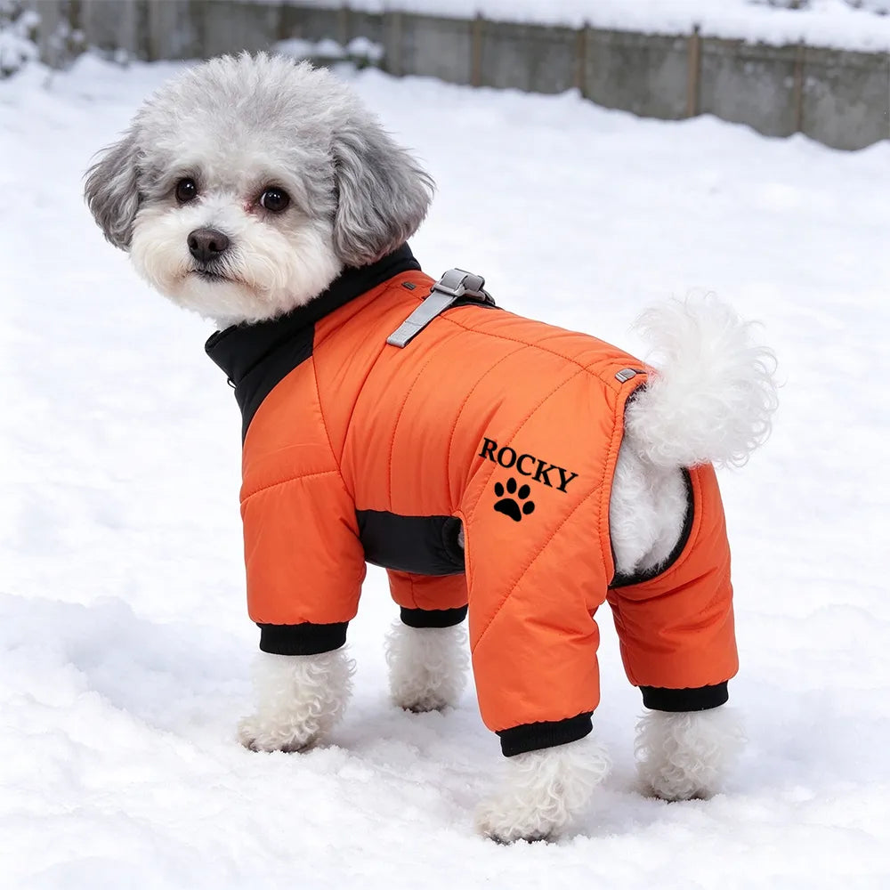 Personalized Pet Winter Warm Windproof Fleece-Lined Cotton Coat Jacket with name