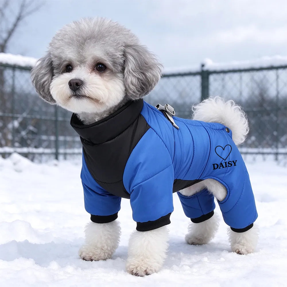 Personalized Pet Winter Warm Windproof Fleece-Lined Cotton Coat Jacket with name