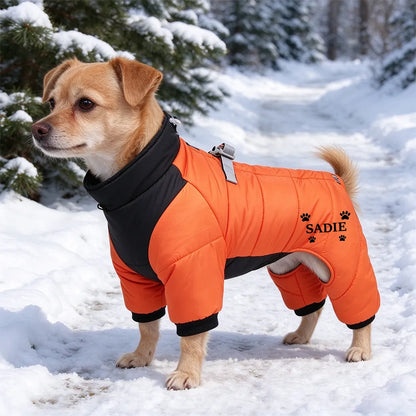 Personalized Pet Winter Warm Windproof Fleece-Lined Cotton Coat Jacket with name