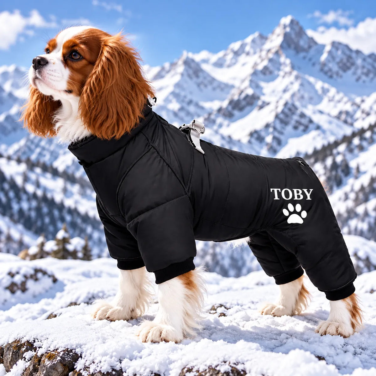 Personalized Pet Winter Warm Windproof Fleece-Lined Cotton Coat Jacket with name