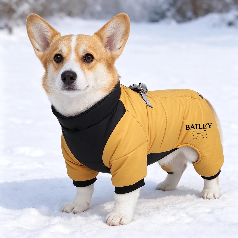 Personalized Pet Winter Warm Windproof Fleece-Lined Cotton Coat Jacket with name