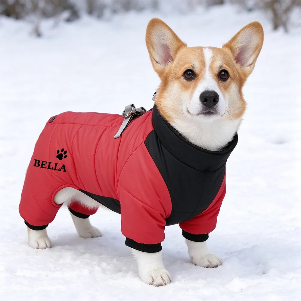 Personalized Pet Winter Warm Windproof Fleece-Lined Cotton Coat Jacket with name