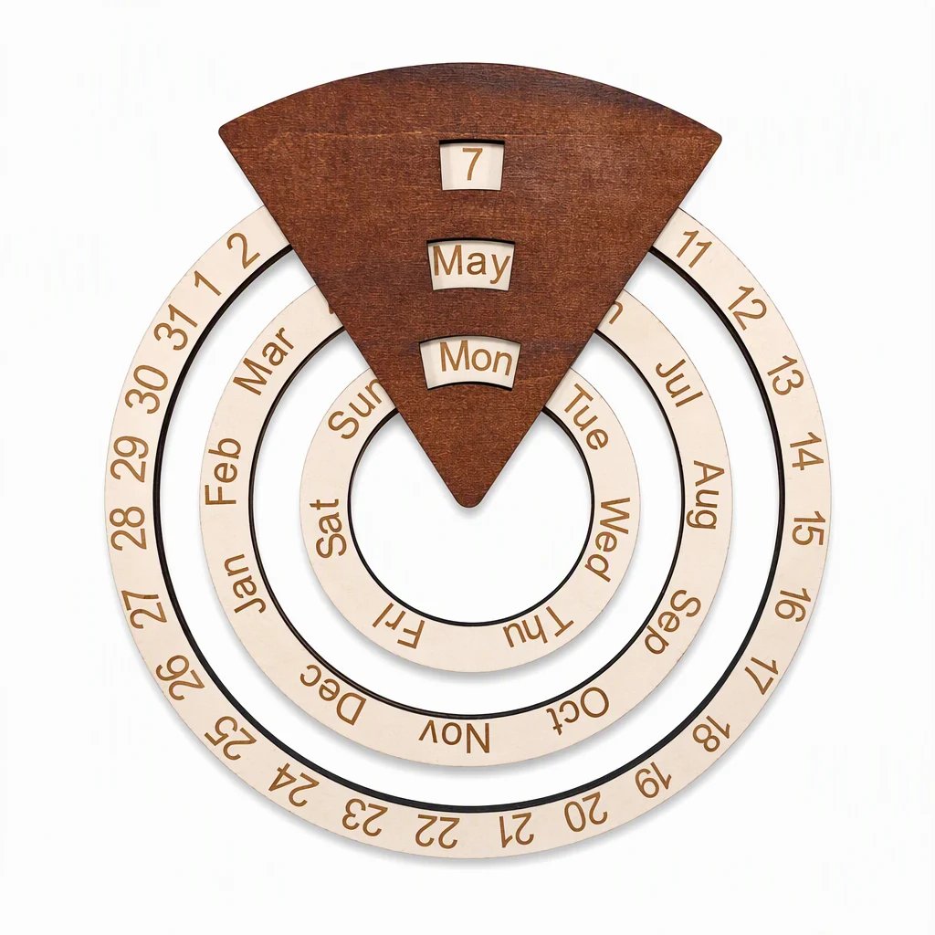 ⏳Time-Limited Special⏰Circular Wooden Rotating Perpetual Calendar Wall Hanging Decoration