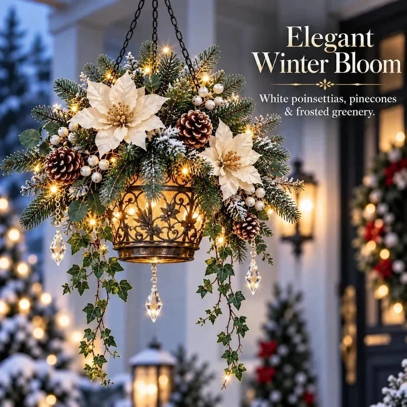 ✨❄️ Winter Bloom Glow™ Hanging Basket – Lighted Christmas Porch Decor