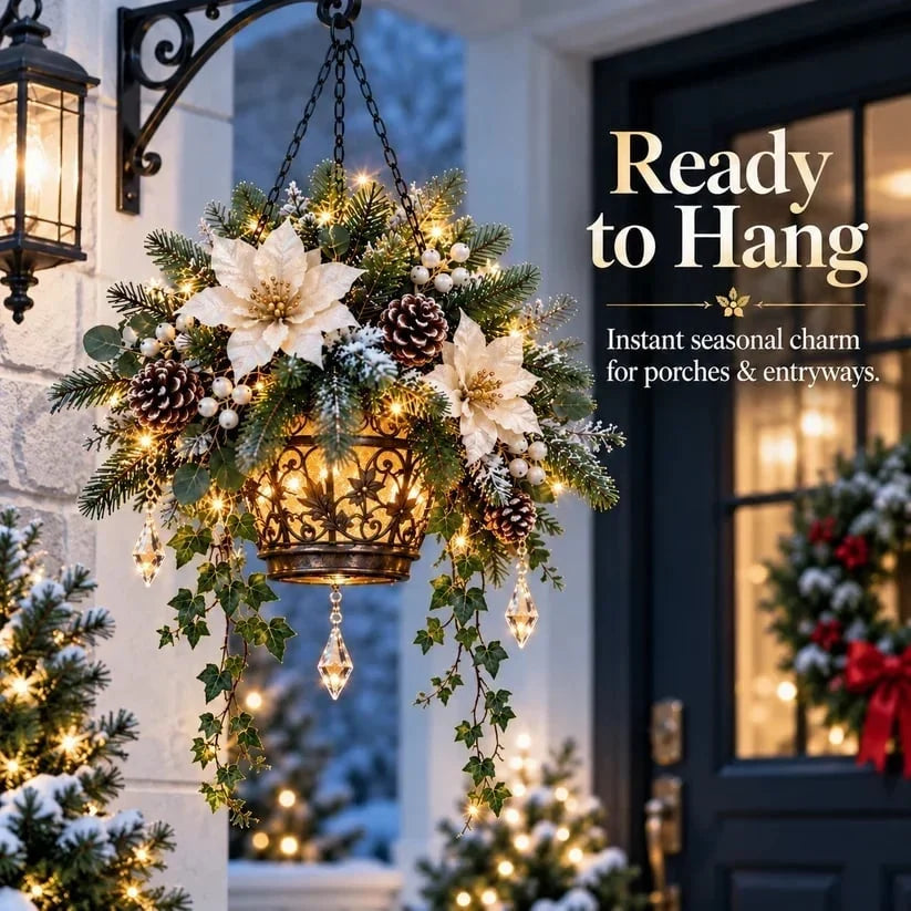 ✨❄️ Winter Bloom Glow™ Hanging Basket – Lighted Christmas Porch Decor