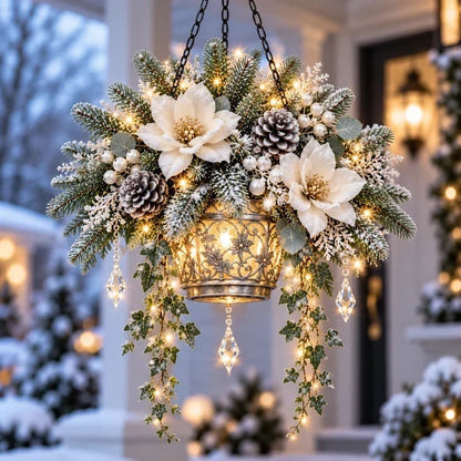 ✨❄️ Winter Bloom Glow™ Hanging Basket – Lighted Christmas Porch Decor