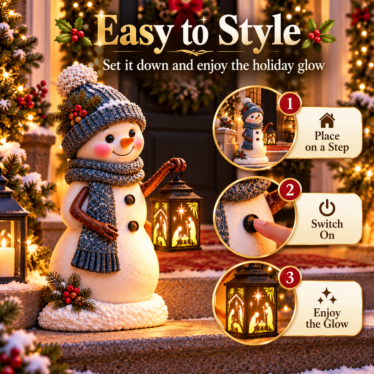 ⛄ Solar Snowman Nativity Projection Light – Christmas Porch & Step Decor