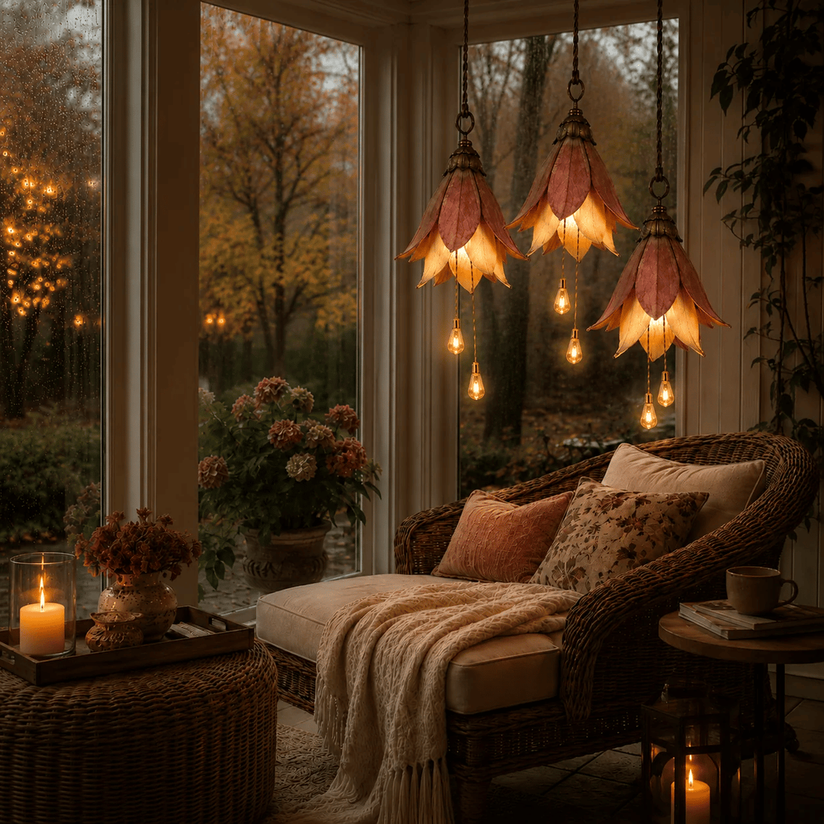 🌸✨Vintage Flower Hanging Lights – Daytime Sculpture, Nighttime Magic