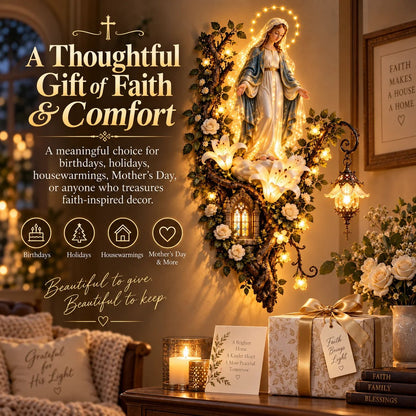 🔥HOT SALE🔥🙏✨ Blessed Mother Lighted Wall Décor | Virgin Mary 3D Religious Wall Art with Warm Ambient Glow