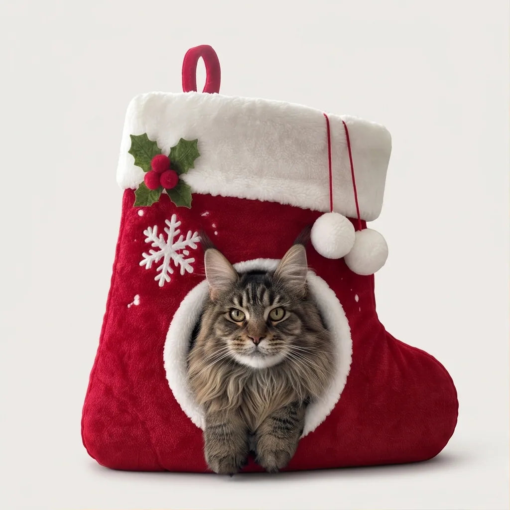 🎄 Christmas Stocking Cat Bed – Ultra-Soft Sherpa Cozy Hideaway for Cats 🐱