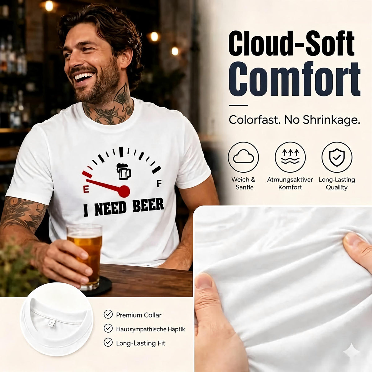 Funny men's T-shirt: "I Need Beer" – a special choice for beer lovers