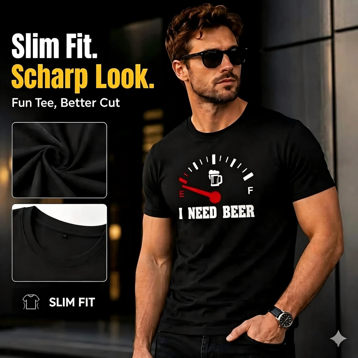Funny men's T-shirt: "I Need Beer" – a special choice for beer lovers