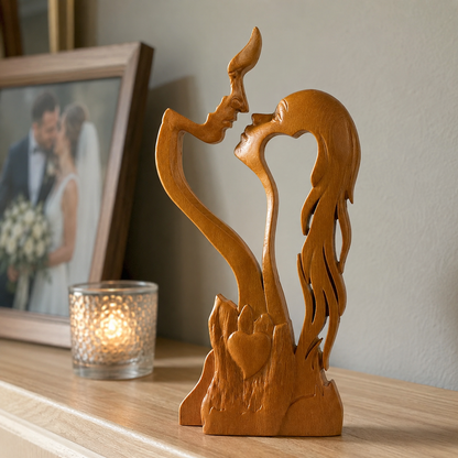 Hand-Carved Christian Love Sculpture – Wooden Couple Statue for Wedding & Anniversary Gift - design detail
