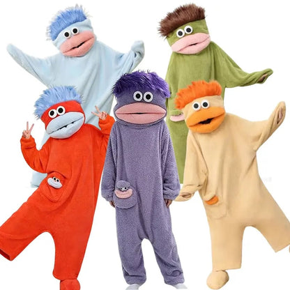Big Mouth Monster Onesie Pajamas with Large Comb – Oversized Plush Fleece Hooded One Piece for Sleep & Party