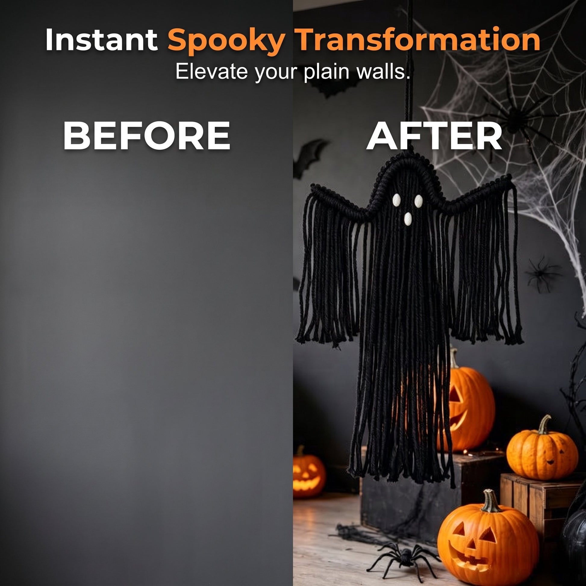 👻Handcrafted Woven Halloween Ghost Wall Decor - Cute Boho Hanging Ghost Decoration for Front Door, Porch & Indoor Home🎃