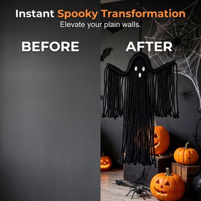 👻Handcrafted Woven Halloween Ghost Wall Decor - Cute Boho Hanging Ghost Decoration for Front Door, Porch & Indoor Home🎃