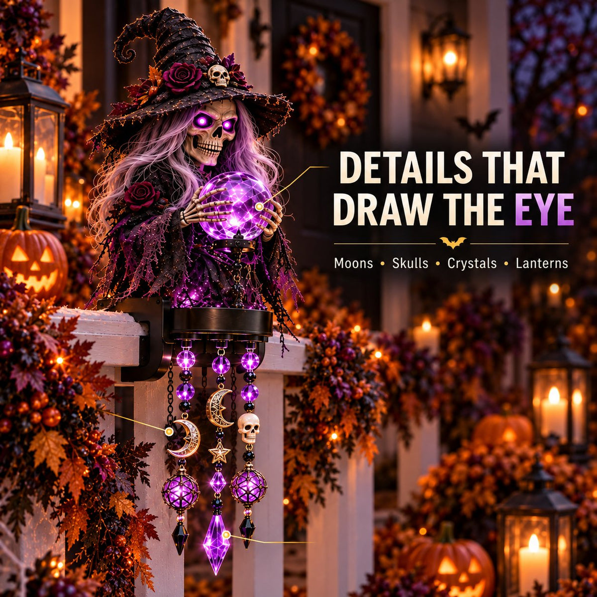 🔥HOT SALE🔥🎃 Halloween Character Glow Cascade Railing Lights – Pumpkin, Witch, Ghost & Black Cat