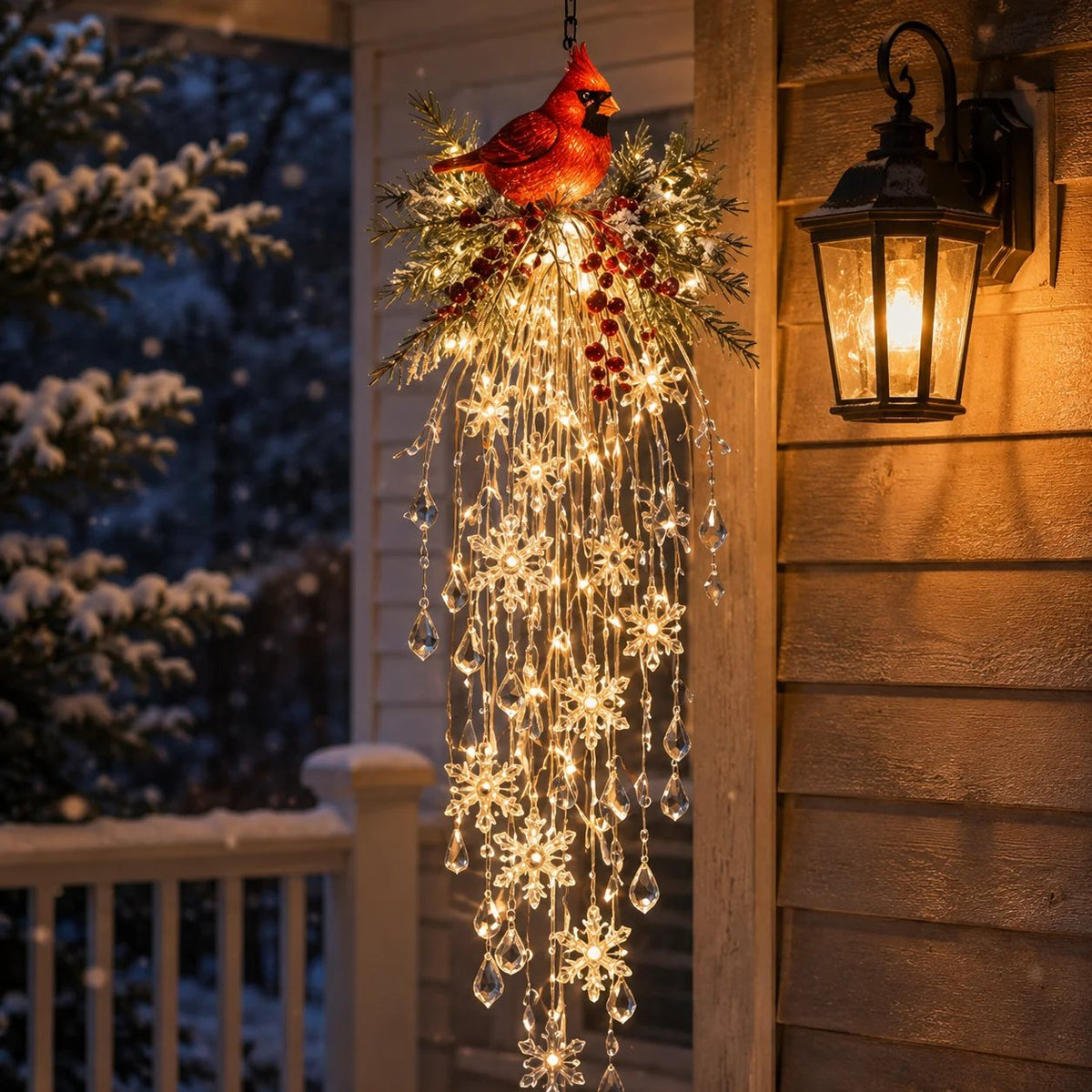 Crystal Cascade Christmas Light™ – Hängende LED-Veranda-Deko: Schneeflocke & Kristalle ✨❄️
