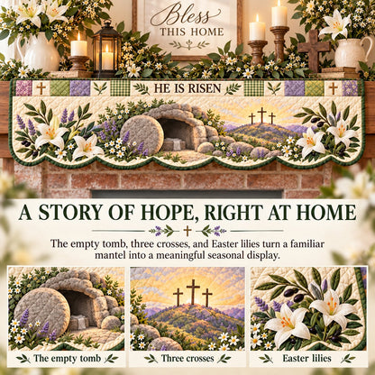 ⏳ Last Day 49% OFF – ✝️ Easter Faith Quilted Mantel Scarf | Patchwork Christian Fireplace Décor for Spring & Easter 🌷