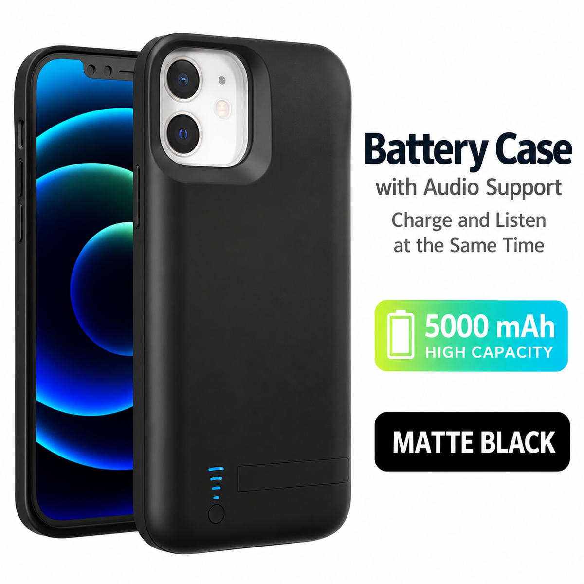 Jovqelo™ 5000mAh Battery Case for iPhone – Rechargeable Charging Case with Built-in Power Bank & LED Battery Indicator**