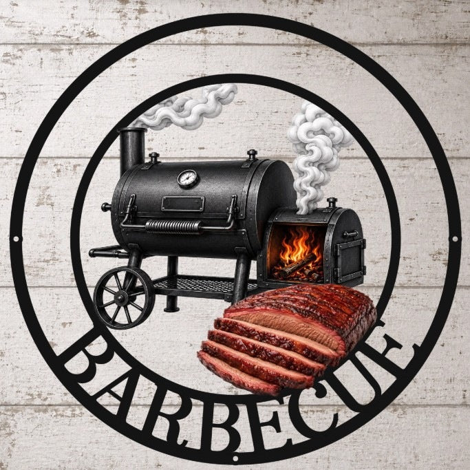 Custom Shaped Metal Sign, Personalized Black Grill & Chill Smoker Scene, Unique BBQ Gift for Dad or Grandpa
