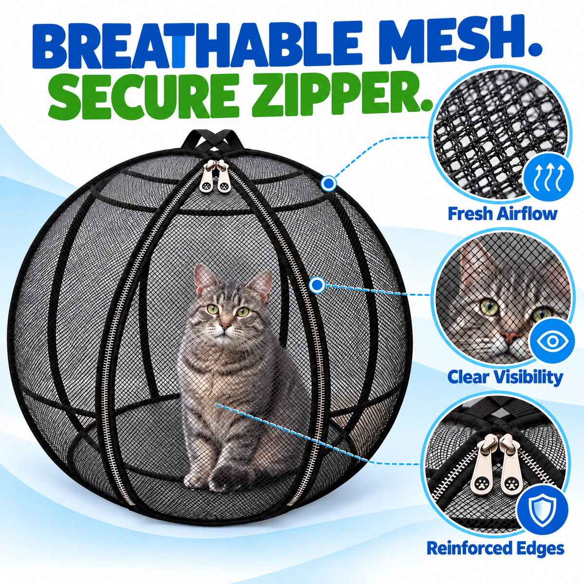 🐱🌿 FreshAir Cat Haven™ – Pop-Up Mesh Playpen