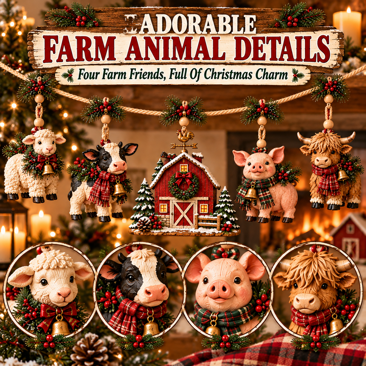 🐄 Christmas Farm Friends Hanging Mantel Garland