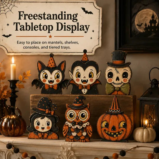 👻🔥Vintage Halloween Wooden Character Tabletop Deco