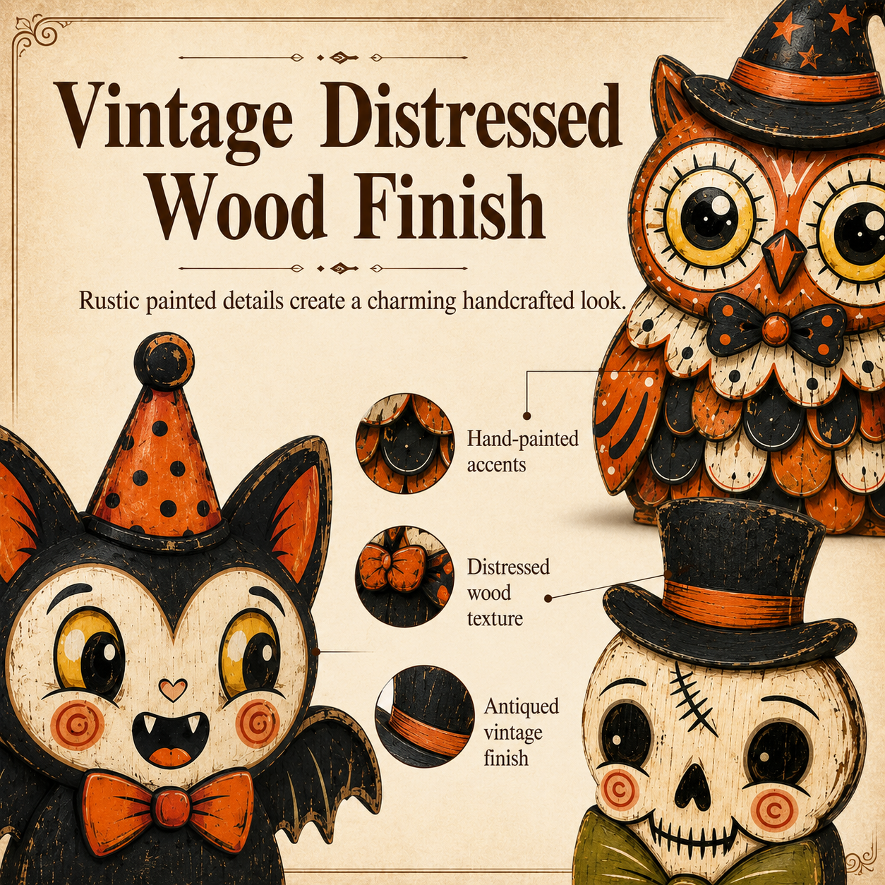 👻🔥Vintage Halloween Wooden Character Tabletop Deco