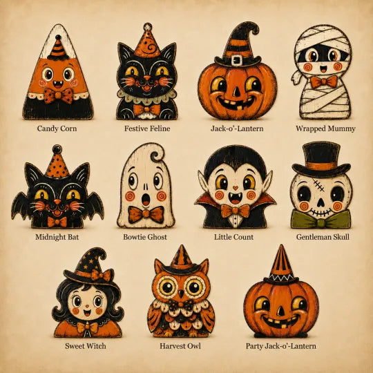 👻🔥Vintage Halloween Wooden Character Tabletop Deco