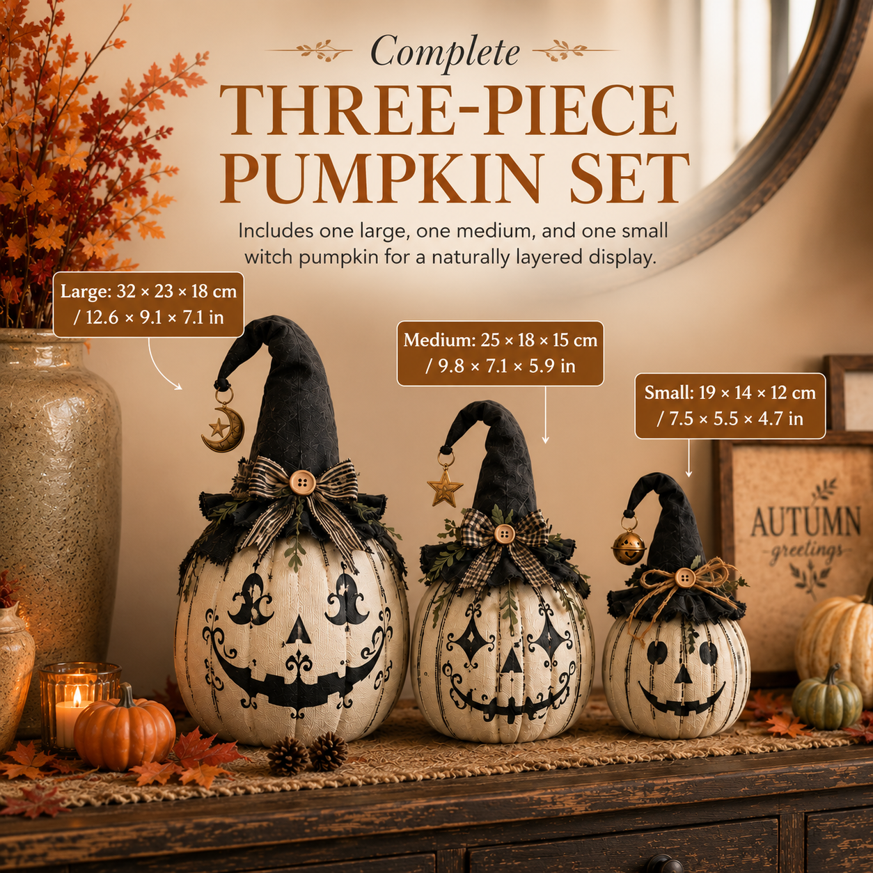 Vintage Witch Pumpkin Trio