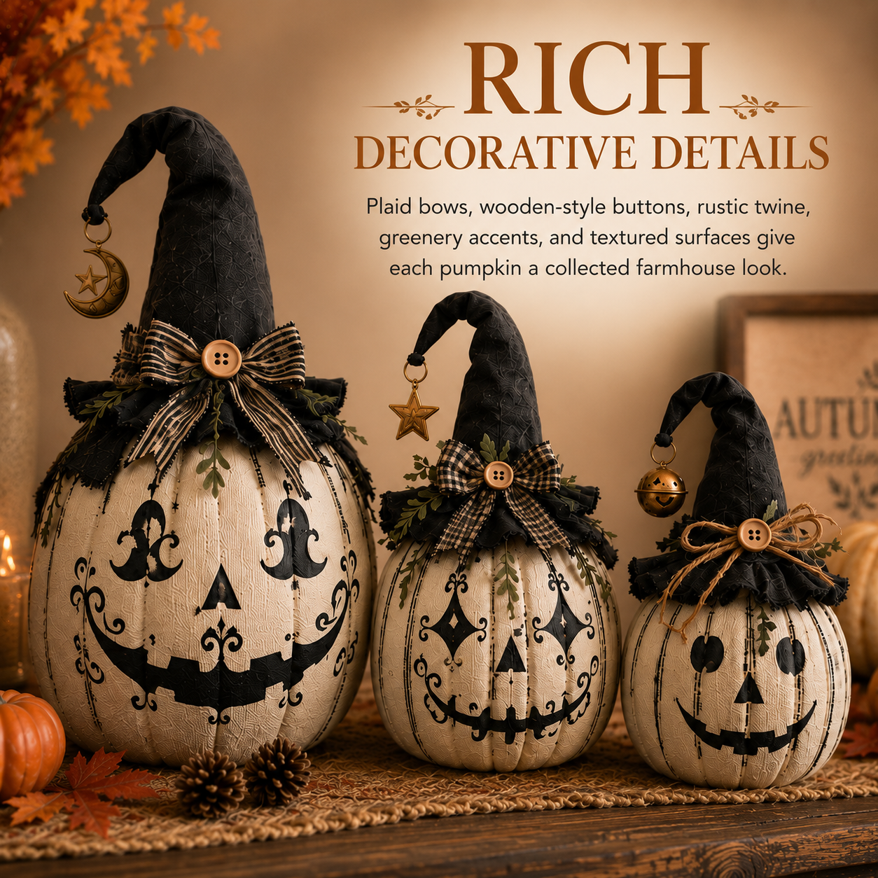 Vintage Witch Pumpkin Trio