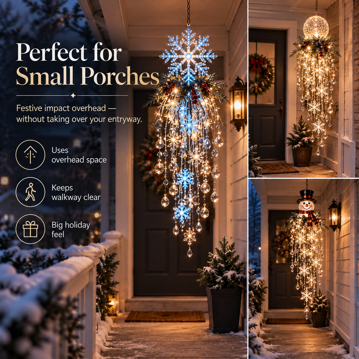 🔥 50% OFF Today 🎅 Christmas Hanging Snowflake & Crystal LED Light | Magical Porch Glow ✨