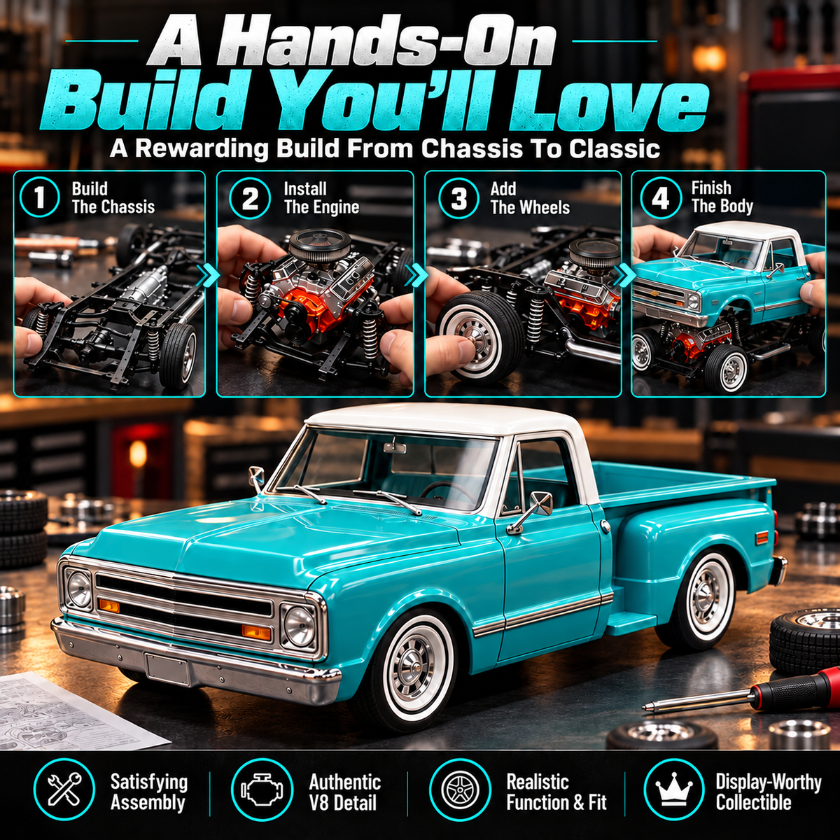 🔧 1968 Chevrolet C10 Stepside Model Kit - DIY Vintage Pickup Assembly 🛻