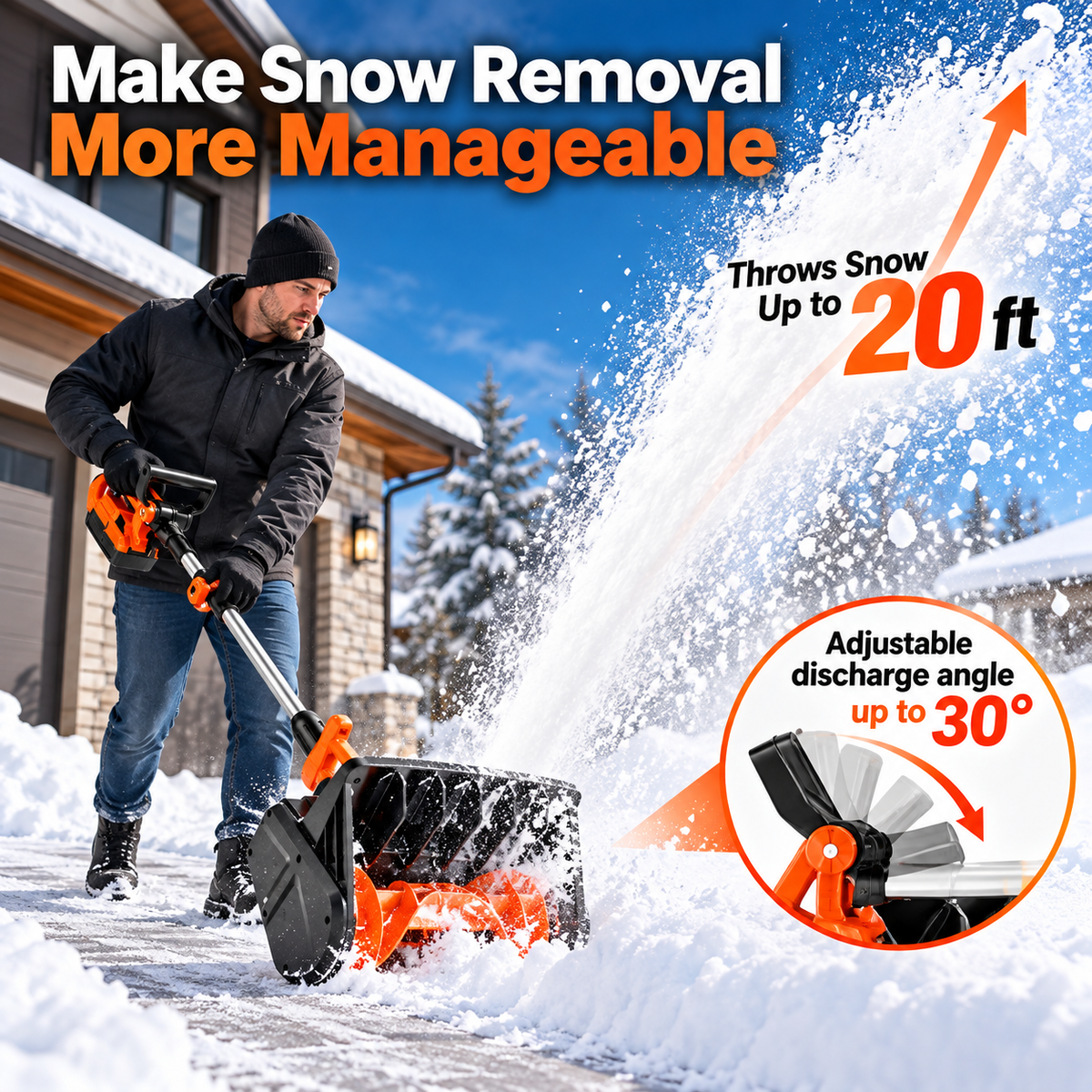❄️ Winter Sale – 24V Cordless Electric Snow Shovel with Battery & Charger | 20FT Snow Throwing