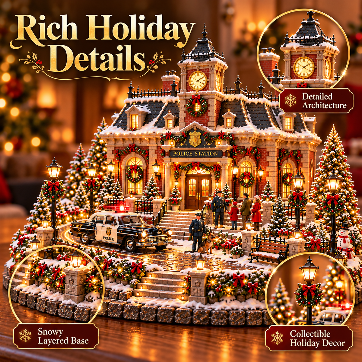 🎅🎄 Light-Up Christmas Police Village ✨🚔 – Vintage Patrol Car & K9 Christmas Decor 🐾🎁