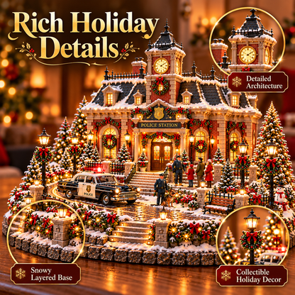 🎅🎄 Light-Up Christmas Police Village ✨🚔 – Vintage Patrol Car & K9 Christmas Decor 🐾🎁