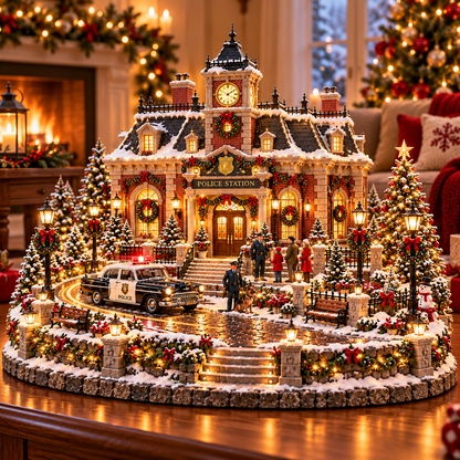 🎅🎄 Light-Up Christmas Police Village ✨🚔 – Vintage Patrol Car & K9 Christmas Decor 🐾🎁