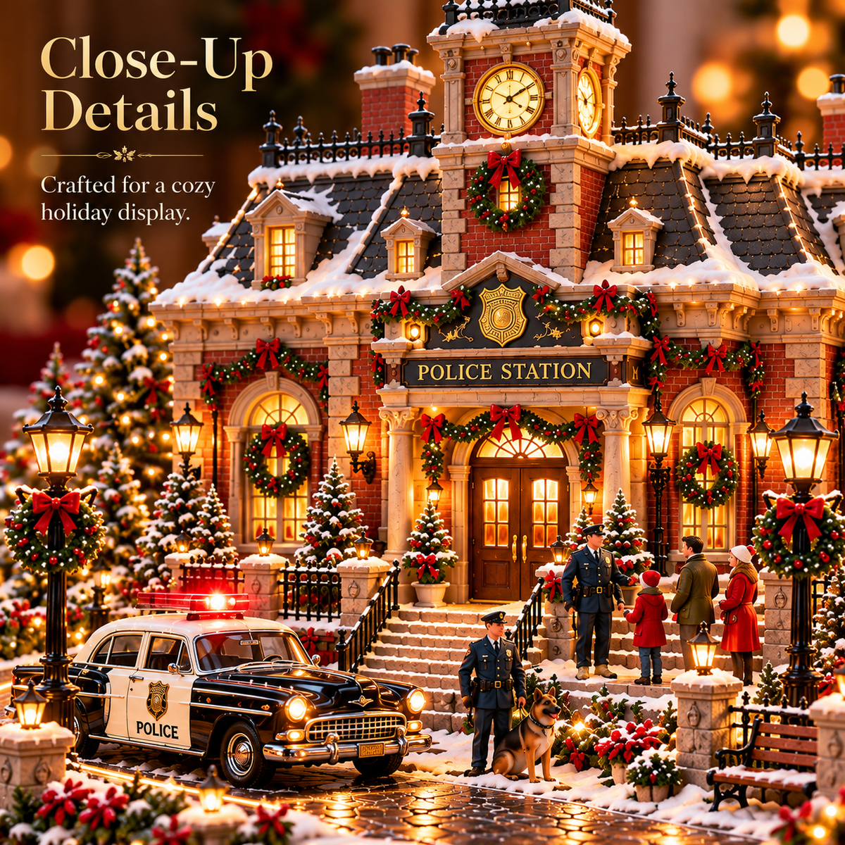 🎅🎄 Light-Up Christmas Police Village ✨🚔 – Vintage Patrol Car & K9 Christmas Decor 🐾🎁