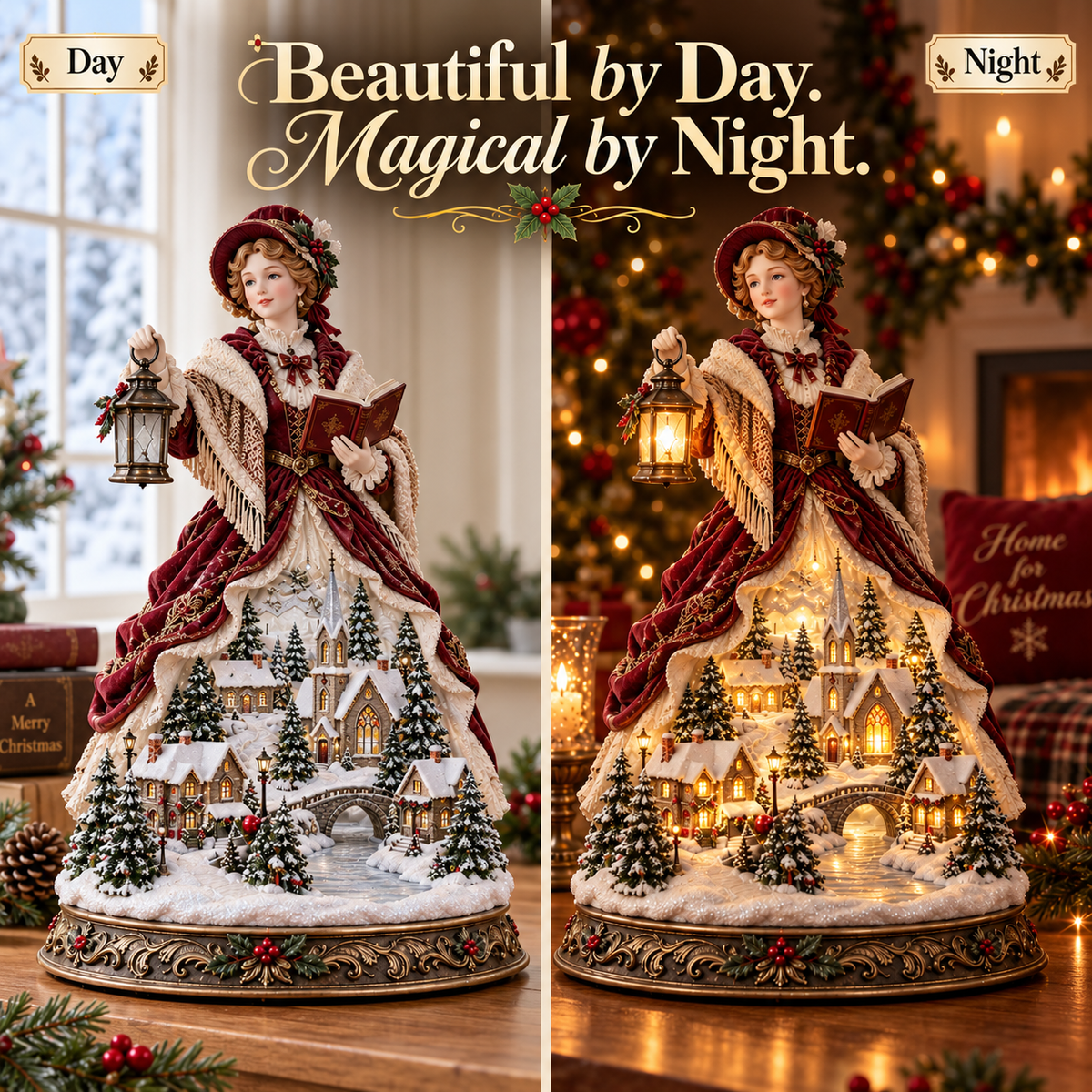 Last Day 49% OFF🎄Victorian Caroler Christmas Glow – Lighted Village Lady Tabletop Decor