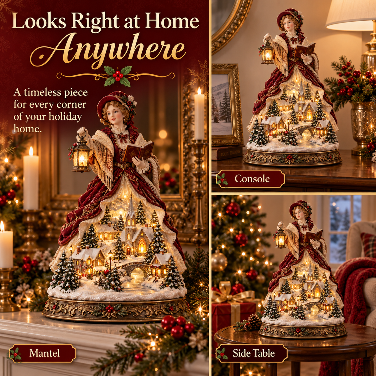 Last Day 49% OFF🎄Victorian Caroler Christmas Glow – Lighted Village Lady Tabletop Decor