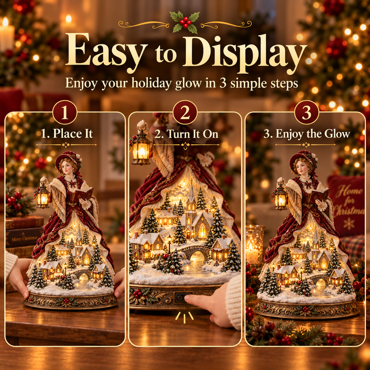 Last Day 49% OFF🎄Victorian Caroler Christmas Glow – Lighted Village Lady Tabletop Decor
