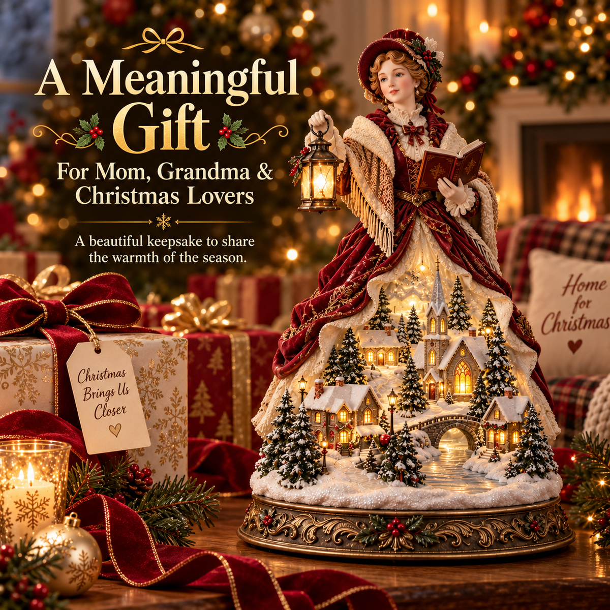 Last Day 49% OFF🎄Victorian Caroler Christmas Glow – Lighted Village Lady Tabletop Decor