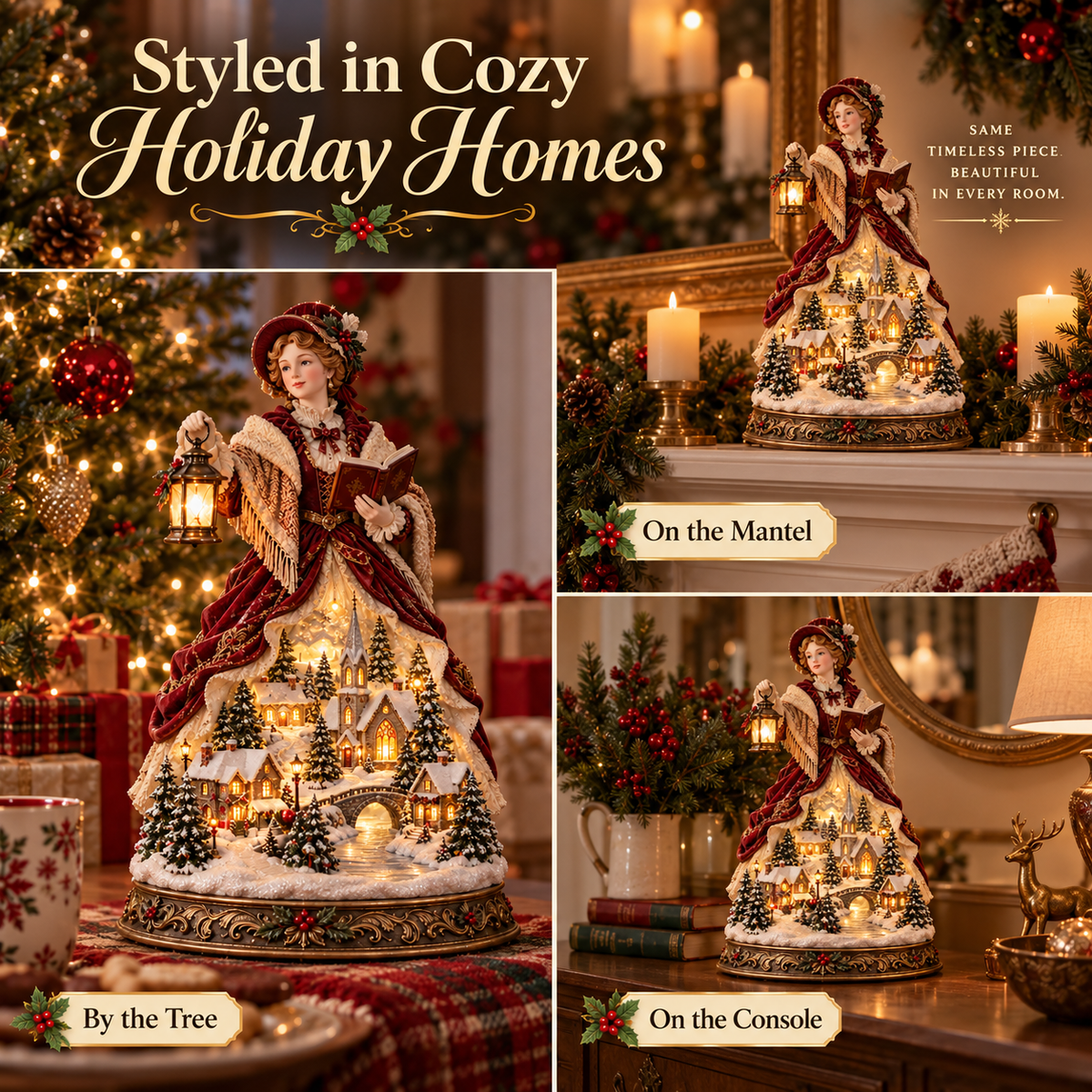 Last Day 49% OFF🎄Victorian Caroler Christmas Glow – Lighted Village Lady Tabletop Decor
