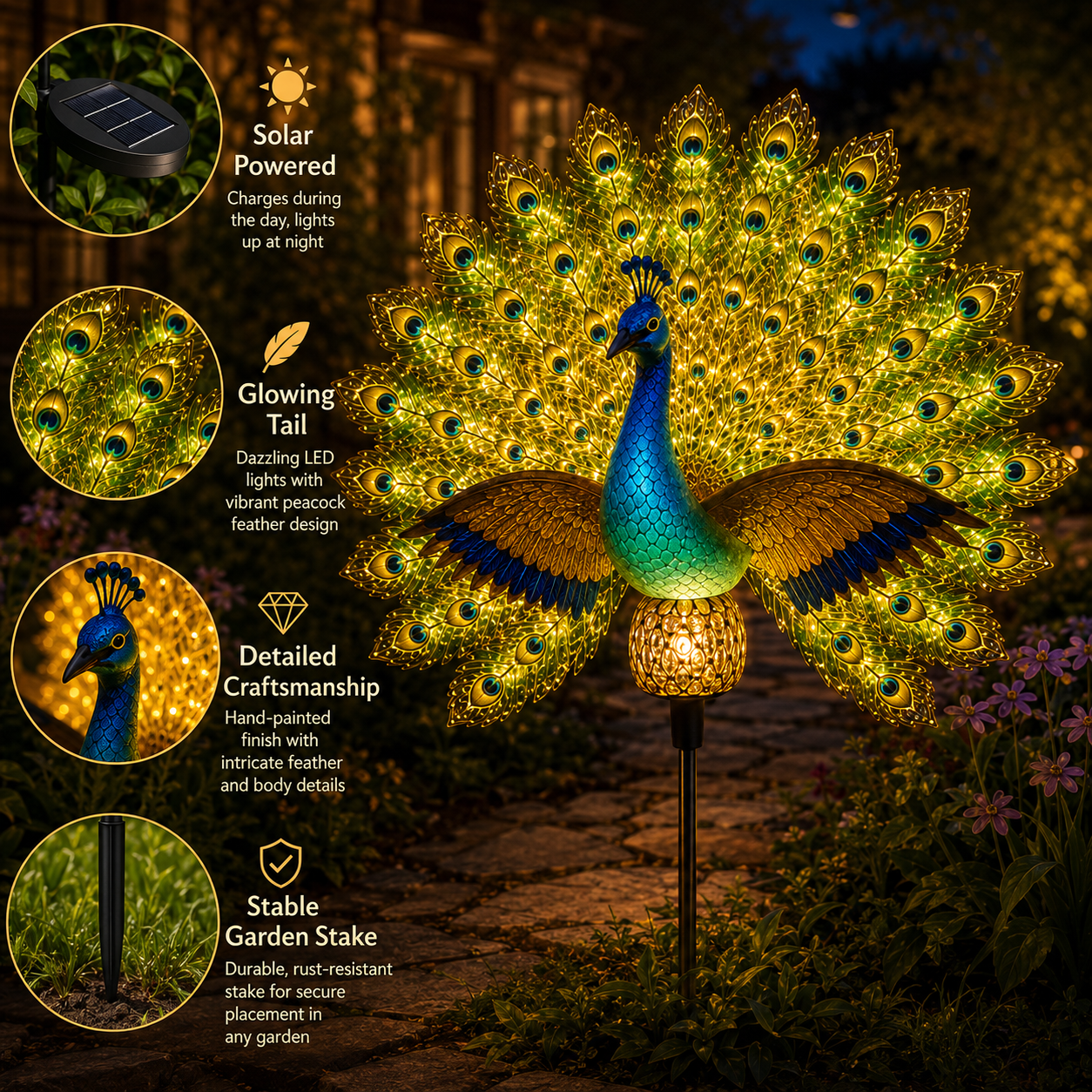 🦚✨Solar Peacock Garden Sculpture
