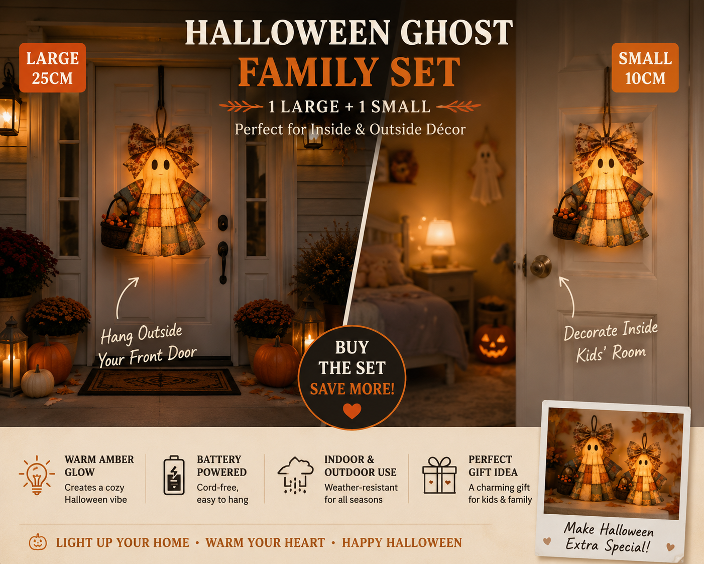Lighted Vintage Patchwork Ghost Door Hanger