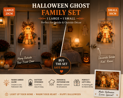 Lighted Vintage Patchwork Ghost Door Hanger