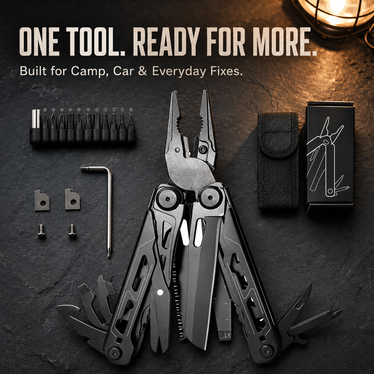 🚀16-in-1 Multitool with Large Scissors | Compact Outdoor Tool for Camping & Repairs