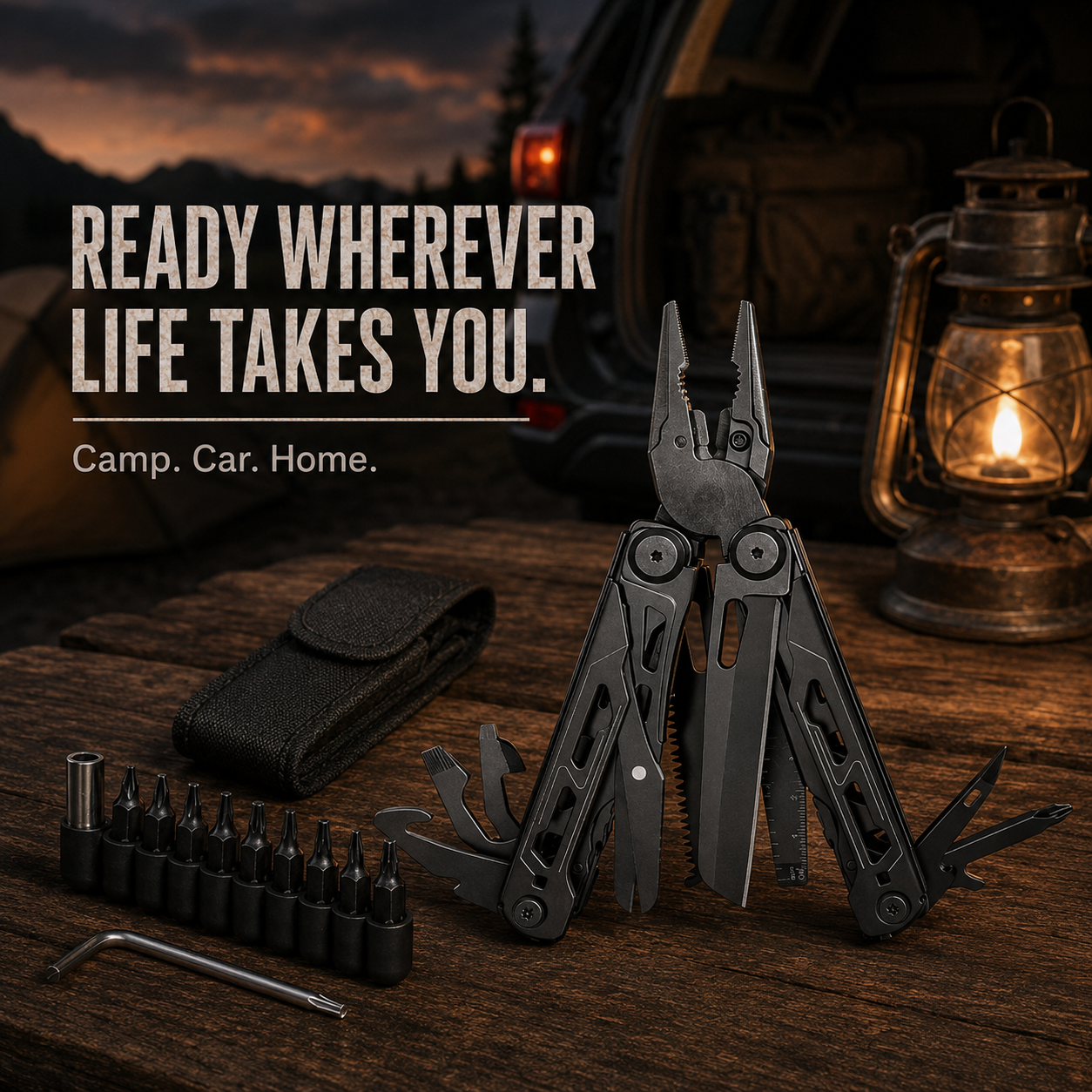 🚀16-in-1 Multitool with Large Scissors | Compact Outdoor Tool for Camping & Repairs